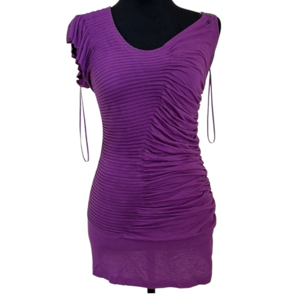 Guess Purple Cap Sleeve Ruched Blouse